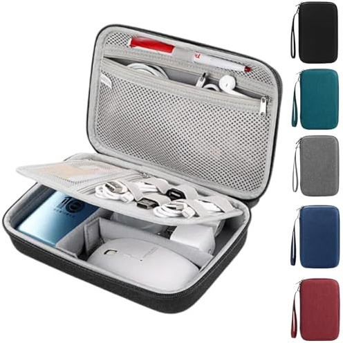 Arae Hartschalen Kabel Organizer Tasche | Stossfestes Eva-Reiseetui 14.5x23x6.5cm | Doppellagig verstellbare Faecher Fuer Ladegeraet Maus Powerbank Kabel | Wasserdicht - Schwarz