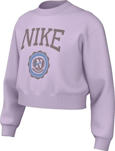 Nike Mädchen Sportswear Club Kastenförmiges Für Ältere Kinder French-Terry-Rundhalsoberteil, Doll/Taupe Grey, 8-9 Jahre EU