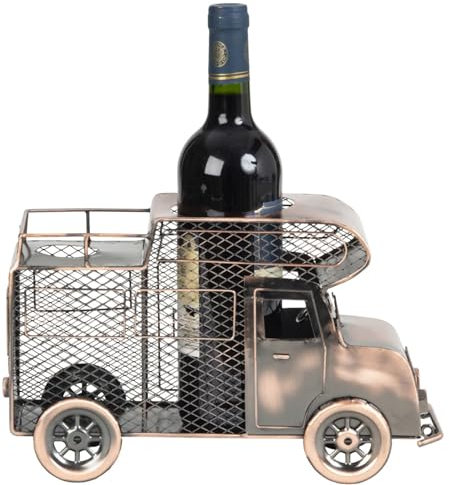 Geschenkestadl Flaschenhalter Wohnmobil Metall bronzefinish 32cm Weinflaschen Geschenkidee Dekoration