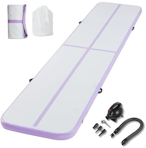Inflatable Gymnastics Mat Tumble Track Gym Floor Mat 3M 4M 5M 6M Air Tumbling Training Track Thick 10cm with Electric Pump for Gymnastics Home Kids Tumble Training/Yoga/Water/Pilates (Purple, 5m/16ft)