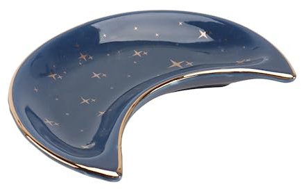 Beaupretty 1 Pieza Bandeja de Joyería de Cerámica Forma de Luna con Estrellas Plato de Almacenamiento Decorativo Color Azul para Decoración y Almacenaje de Joyas
