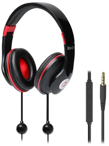 ibrain Air Tube Headset mit 3,5-mm-Klinkenstecker, Air Tube Over-Ear-Kopfhörer, kabelgebunden, Airtube-Kopfhörer mit Mikrofon, Lautstärkeregler, Schwarz
