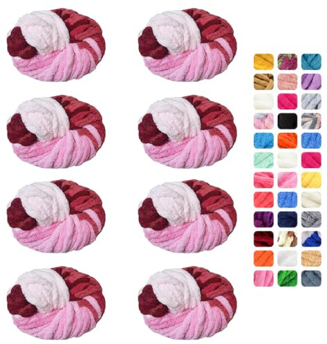 Maxee Dicke Wolle 8 x 250 g, XXL Chunky Garn zum Armstricken und Handstricken, weiches Roving-Garn zum Häkeln und Stricken für Decken, Kissen, Teppiche und Haustierbetten-Regenbogen
