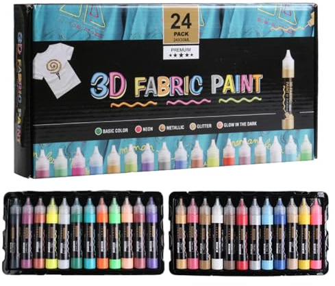 Miyanvuo Pittura Tessile 3D | Vernici Tessili Permanenti Morbide | Strumento Per Artigianato Impermeabile 30 ml 24 Colori Pittura Per Abbigliamento Bambini Adulti Decorazione Vetro Legno Tela Cappello