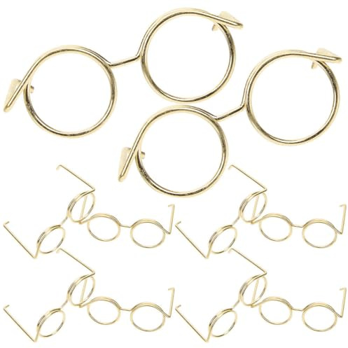 Gatuida 10 Stück Kleiner Puppenbrillen Metall Runde Rahmen ohne Gläser Goldene Puppenbrille für Rollenspiele Bastelprojekte und Puppenhaus Dekoration