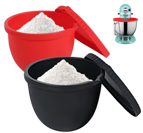 Bowl Liner Set for KitchenAid Food Processor, Silicone Mixing Bowl Inserts, -40°C - 240°C Heat Resistant Silicone Bowl Liner with Spout and Lid for 5-Quart Food Processors (Set of 2)