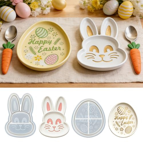 Silikonformen Gießformen Ostern, 6er Silikonform Ostern Osterei und Hase, 3D Silikon Gießform Frühling, Gipsformen zum Gießen Osternhase für DIY Osterdeko Handwerk (B)
