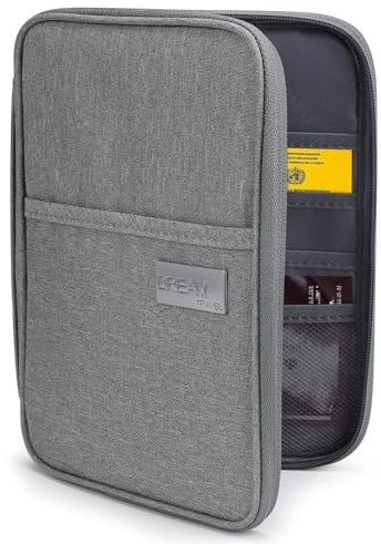 Qacpahucy Sac de passeport, étui pour passeport familial, organiseur de passeport étanche pour cartes de crédit, documents de voyage et billets d'avion, Gris