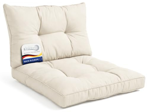 Beautissu Lounge Auflagen Set Sitzkissen & Rückenkissen für Rattan Stühle | 70x70cm 70x40cm Natur bequemes Gartenstuhl Sitzpolster Outdoor Polster Gartenmöbel Sessel Kissen Stuhlauflage xLuna