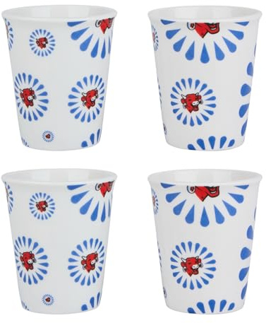 La vache qui rit Tasses à Café Expresso en Porcelaine, Motif Vache Rouge et Bleu, Lot de 4