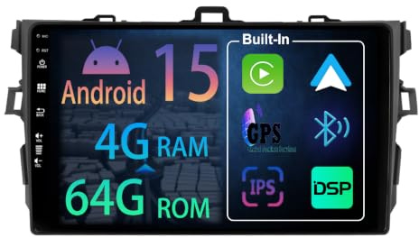 [4+64GB] 9 Zoll Android 15 Autoradio Für Toyota Corolla 2007-2012 Radio Carplay Stereo Wireless Car Play GPS Auto Navi Bildschirm Bluetooth Navigation Player Touchscreen FM