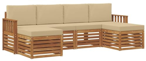 vidaXL Sofagarnituren 6 pcs Natur und Beige Massivholz Akazie, Outdoor-Sofa, modernes Gartenmöbel, langlebiges Ecksofa, Terrasse Lounge, Sitzgruppe für die Veranda
