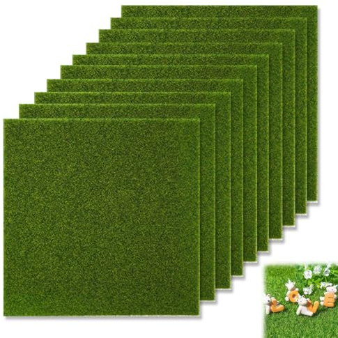UYVPAER 10 Pièces Gazon Artificiel Pelouse Artificielle Miniature Décorative 15X15Cm 3Mm Épaisseur Pour Bricolage Jardin Modélisme