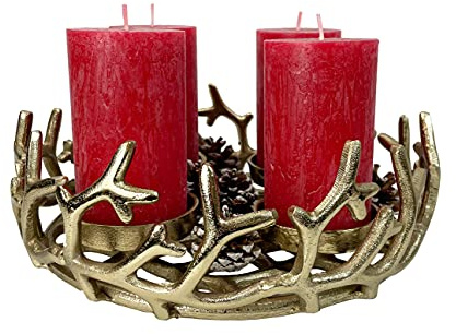 Adventskranz Zweige Alu, Gold (D: 29 cm) Weihnachtsdekoration, Kerzenhalter