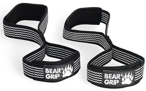 BEAR GRIP Premium Figure 8 Lifting Straps Heavy Duty Deadlift Support | Figure of 8 weight lifting straps with neoprene wrist support for deadlifts, powerlifting, bodybuilding & strength training