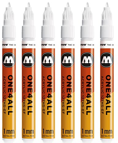 Molotow One4All 127HS-EF Acryl Marker 6er Packung, signalweiß | 1,0 mm Strichstärke, hochdeckend und permanent, schnell trocknend, UV-beständig, nachfüllbar, für fast alle Untergründe