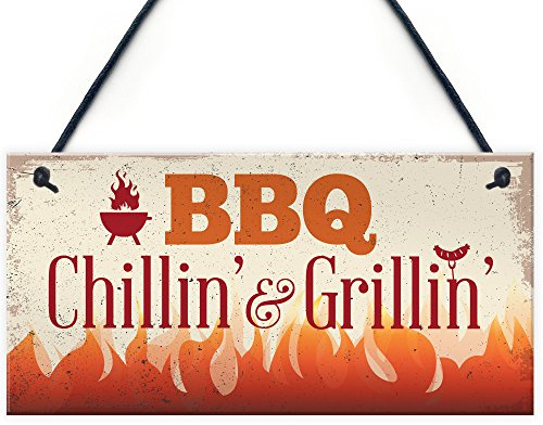Red Ocean BBQ Chillin & Grillin Barbecue Outdoor Garden Plaque Kitchen Bar Shed Sign Gift For Dad