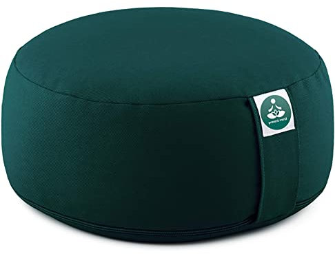 Present Mind Meditationskissen Rund Sitzhöhe 16cm Hoch Made in EU - Zafu Yoga Kissen für Yin Yoga mit 100% natürlicher Baumwolle Füllung - Sitzsack Meditation mit abwaschbarem Bezug Grün
