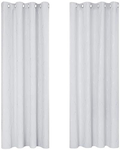 Deconovo Verdunkelungsgardinen mit Ösen Dicke Thermovorhang Kälteschutz Thermogardine Hitzeschutz, Blickdichte Vorhänge, Wohnzimmer Gardinen mit Muster, 240x140 cm(HöhexBreite), Silber Grau, 2er Set