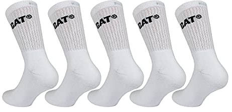 Caterpillar Performance Socks 5 Paar Herrensocken, hochwertiges Baumwollgarn, Frottee-Innensohle und Spann, verstärkte Zehen und Fersen (Weiß, 43-46)