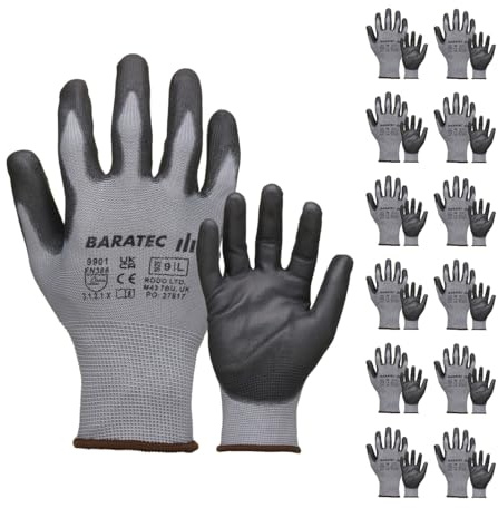 Baratec 12 x Super Grip Flat Nitrile Safety Work Gloves | Men's Women's Flexible Maximum Grip Working, Optimal For Handling, Assembly Work, Manufacturing, Warehousing, Automotive