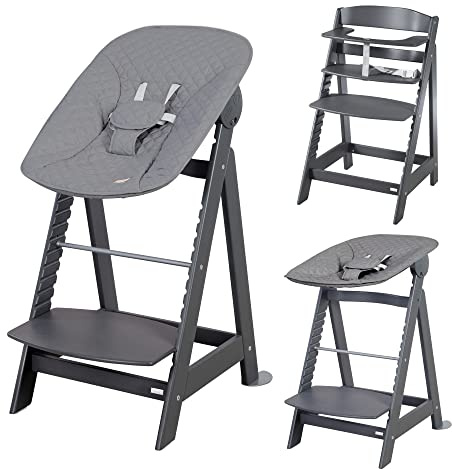 roba Born Up Babyhochstuhl - Set 2in1 inkl. Neugeborenenaufsatz 'roba Style anthrazit' - Mitwachsender Hochstuhl mit Liegefunktion - Ab Geburt - Anthrazit