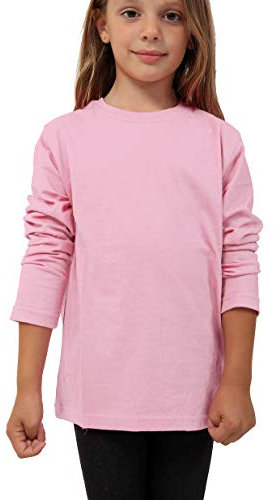 GW CLASSY OUTFIT Kids Girls Boys Plain Long Sleeve Crew T-Shirts Basic Top School Kids T-Shirt Tops Crew Neck Uniform Jumper UK Size (Baby Pink, 11-12 Years)