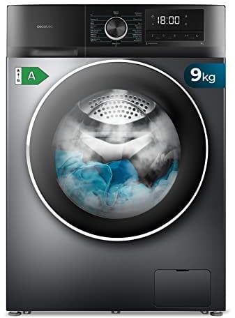 Cecotec Lavadora 9Kg Carga Frontal Bolero Dresscode 9500 Inverter Steel A. 1900W, 1400 rpm, Motor Inverter Plus, Bajo Consumo, 16 Programas, SteamMax, Delay Start, Acero