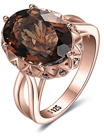 JewelryPalace Bague Ovale 5.7ct Cocktail Naturelle Quartz Fume en Argent Sterling 925, Bague Pierre Brun Femme Argent, Plaqué Or Rose Ensemble de Bijoux, Cadeau d'Anniversaire, Bague Femme Argent
