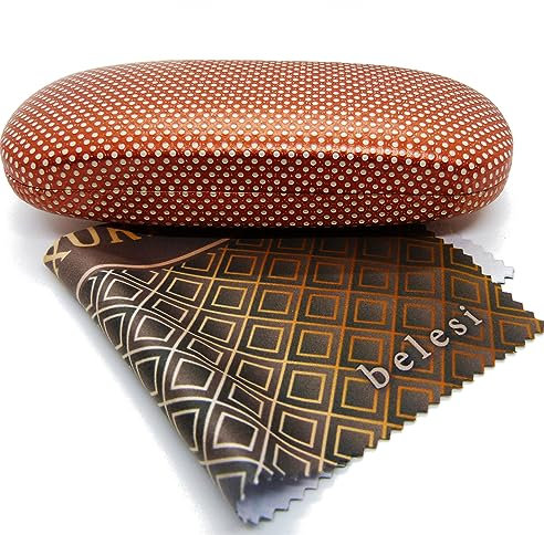 BELESI Brillenetui Hardcase mit XL Brillenputztuch - Brillen Etui Damen und Herren - Hartschale - Brillenhülle + Mirkosfasertuch (Orange)