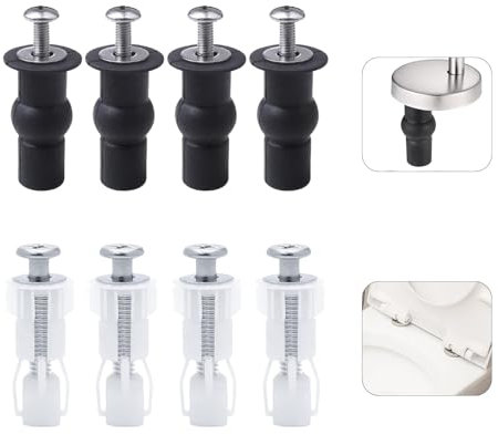 Toilet Seat Screws Fittings, Universal Toilet Lid Seat Hinges Bolts, Toilet Seat Fittings Expanding Rubber Top Nuts, Fixings WC Blind Hole Fitting(8 Pcs)