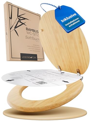 LOBENSWERK Toilettendeckel Bambus [Einfache Montage] mit Soft-Touch Beschichtung | antibakteriell & UV-beständig | Quick-Release-Funktion | Klodeckel Holz, Klobrille, WC Sitz