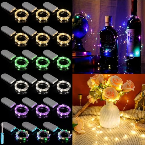 MOLVCE 18 Stück Mini LED Lichterkette mit Batterie Innen, 2M 20LED Silberdraht Klein Lichterketten Batteriebetrieben für Flasche, Hochzeit, Garten, Weihnachten, Halloween, Party, Multicolor