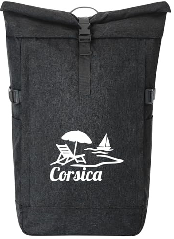 Huuraa Kurierrucksack Corsica Frankreich 30-44 Liter Black Melange Fairtrade Rolltop Rucksack Geschenkidee