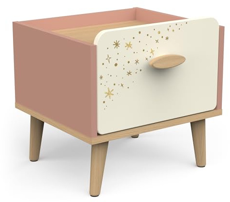 Comodino per bambini con 1 cassetto, rosa e bianco, vernice atossica, tavolino da notte, 40 x 40 x 36 cm, mobile per la cameretta dei bambini, gamma Suzie