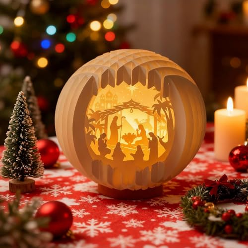 Weihnachtskrippe Laterne mit LED Licht, Beleuchtete Krippenfiguren, Weihnachten Weihnachtskrippe Komplettset Innen Deko mit Holzsockel für Tischdekorationen Wohnzimmer