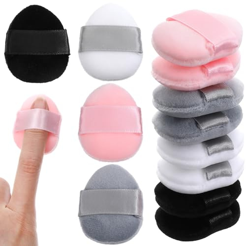Ouligay 6PCS Mini Powder Puff Velvet Finger Powder Puffs Reusable Small Drop-Shaped Makeup Puff for Foundation/Rouge/Highlight/Shadow 4 Color