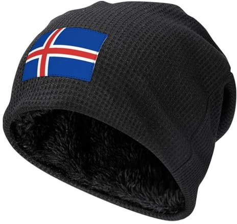 Beanie-Mütze mit Island Flagge Beanie-Mütze Winter Warm Patriotische Strickmütze Winter Winddichte Wintermütze Innenfutter aus Fleece Strickmützen für Herren Damen