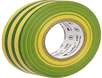 3M Temflex TGG1925 Temflex 1500 Vinyl Elektro-Isolierband, 19 mm x 25 m, 0,15 mm, Gelb/Grün TEMFLEX150019X25GY