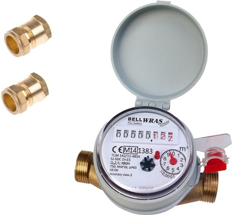 Single-jet Cold Water Meter 1/2 BSP (15mm) with Copper Pipe Fittings