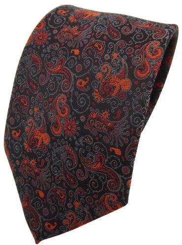 TigerTie Designer Krawatte in orange braun schwarz grau gemustert Paisley