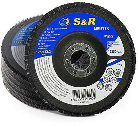 S&R 5 Dischi Abrasivi Lamellari 125 per Acciaio e Legno. Grana 100 Set 5 Dischi a Lamelle per Smerigliatrice Angolare