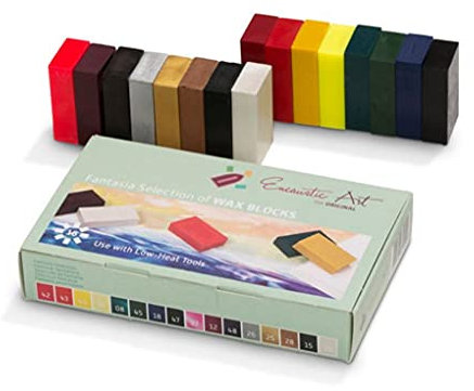 Encaustic Art The Original: FANTASIA SELECTION Set mit 16 Wachsblöcken, Bienenwachs für Enkaustik, ideales Zubehör für Kinder, Anfänger Künstler und Profis, handgefertigt in Deutschland