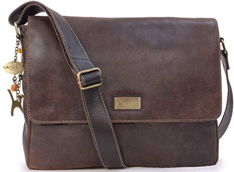 Catwalk Collection Handbags - Bolso Bandolera de Piel - Bolso Mensajero para Portátil 15 Pulgadas - Bolso Trabajo A4 Mujer - Sabine Grande - Marrón