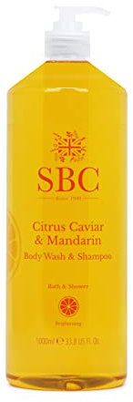 SBC Skincare Citrus Caviar & Mandarin Body Wash & Shampoo 1000ml, 2-in-1 Shower Gel and Shampoo with Vitamin C and E for All the Family