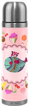 BEUSS Pinker Fisch Wasserflasche Wasserkanne Edelstahl Isolierte Isolierflasche Auslaufsicher Leder Verpackung(500 ml)