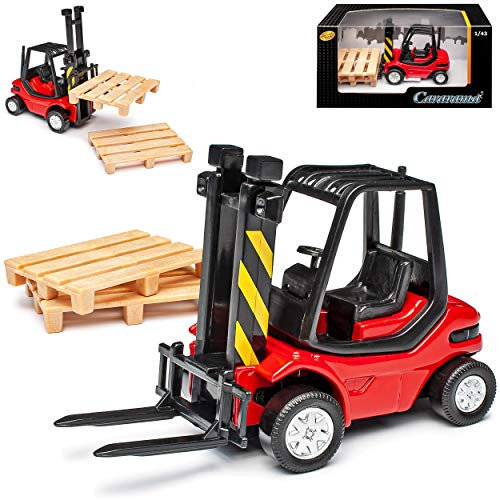 Cararama Gabelstapler Rot mit beweglichem Hubarm und 2 Paletten 1/43 Modell Auto