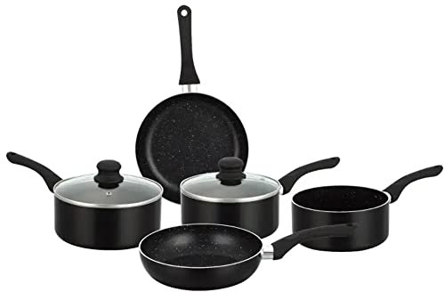 Herzberg HG-1020: Ensemble de 7 casseroles avec revêtement antiadhésif et revêtement pierre Noir