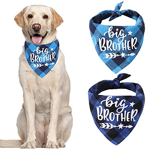 HACRAHO Kariertes Hunde-Bandana-Schal, 2er Pack Schwangerschafts-Ankündigung Hunde-Bandana Verstellbares Dreieck-Hundelätzchen-Schal, Seeblau und Schwarzblau