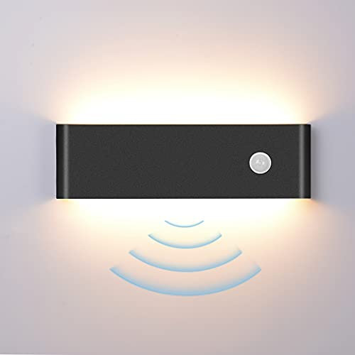 Elitlife Wandleuchte Innen, 12W LED Wandleuchte mit Bewegungsmelder Modern Up Down Wandlampe Wandbeleuchtung Aluminium für Schlafzimmer Flur Treppen (Schwarz,warmweiß)